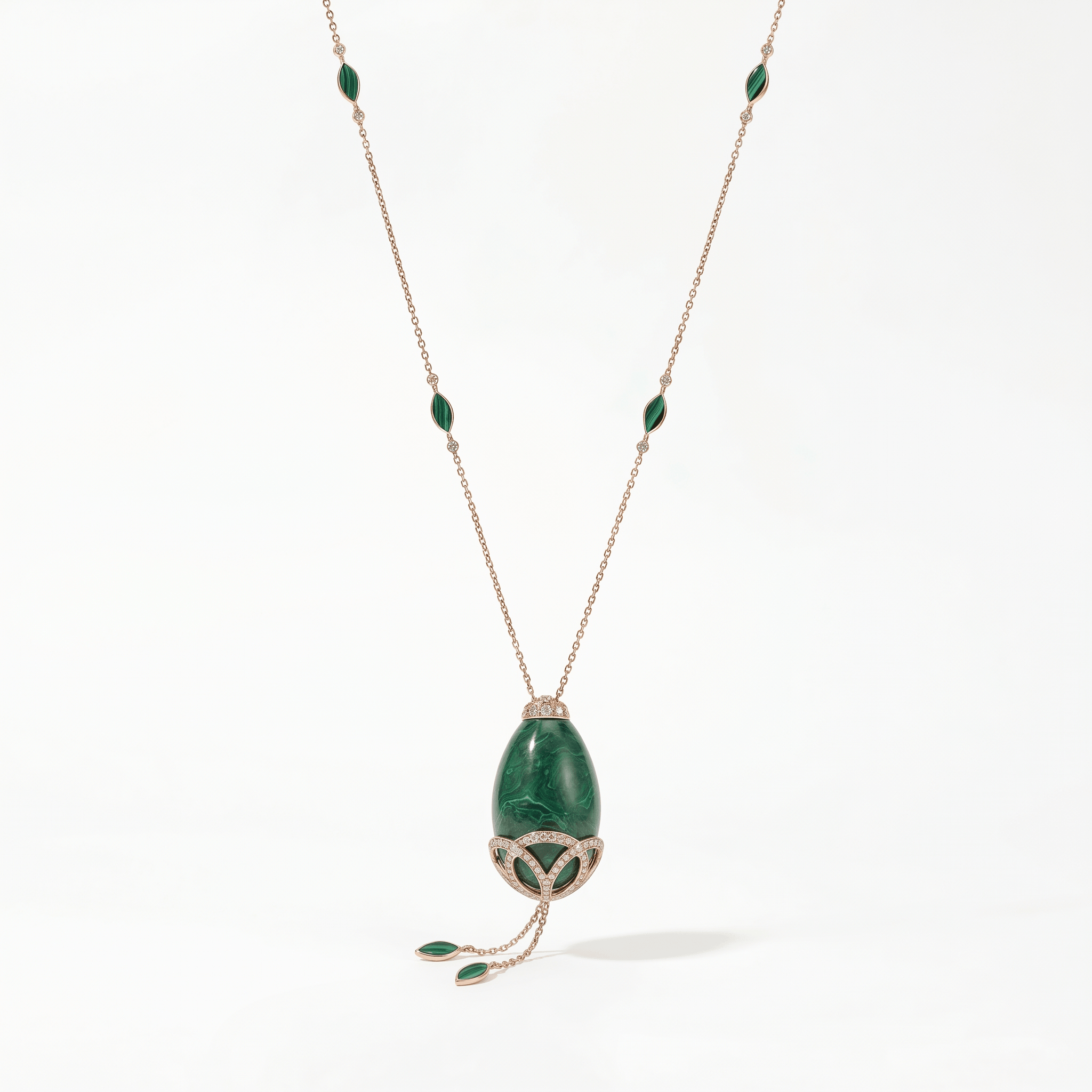 18K gold Otoor Malachite Diamond Necklace with natural malachite, diamonds, and integrated perfume design