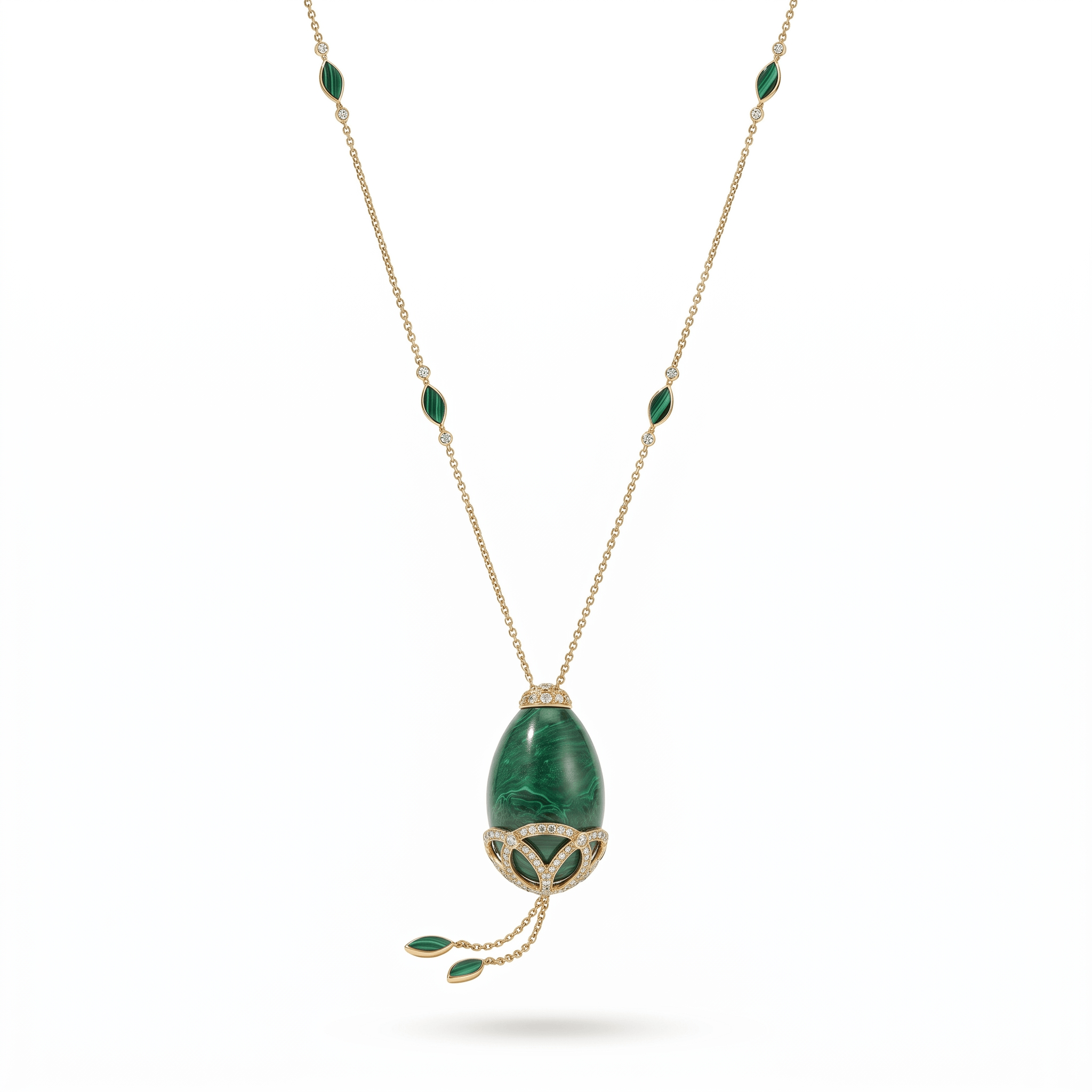 18K gold Otoor Malachite Diamond Necklace with natural malachite, diamonds, and integrated perfume design
