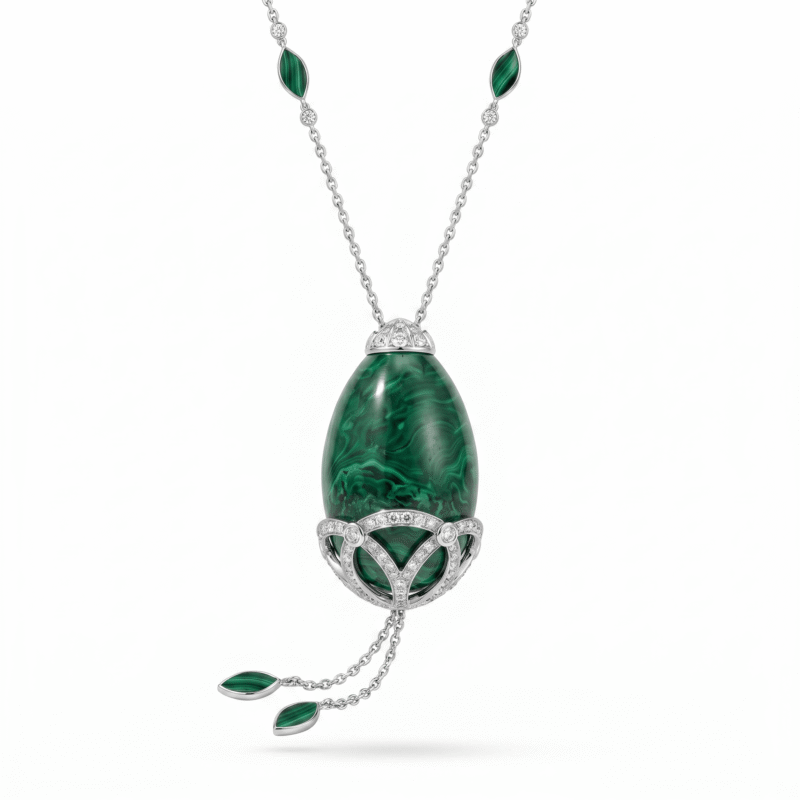 18K gold Otoor malachite pendant necklace with diamonds and integrated perfume design