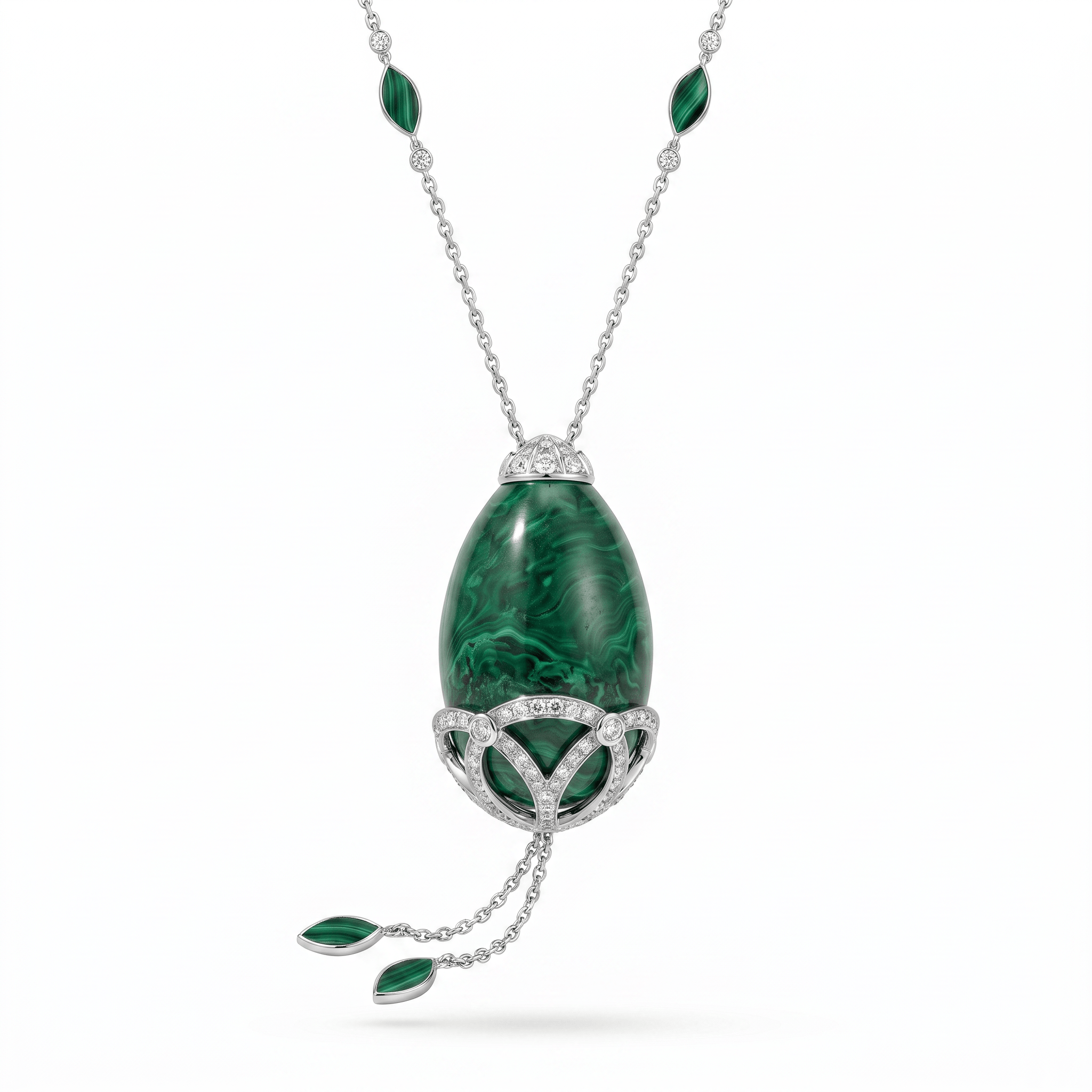 18K gold Otoor malachite pendant necklace with diamonds and integrated perfume design